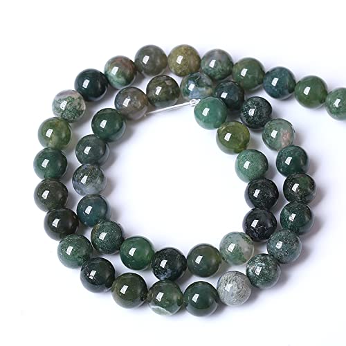 32PCS 12mm Natural Green Moss Agate Beads Gemstone Round Loose Spacer Beads for Jewelry Making DIY Bracelet Necklace Earrings 15" Inch (16 Count)