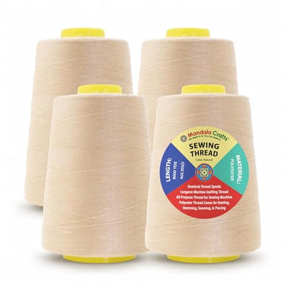 20S 2 Natural Polyester 4 Pack of Serger Threads Cones