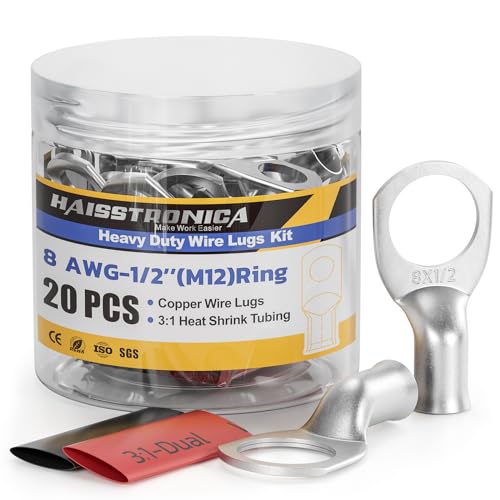 20PCS Battery Cable Lug & Heat Shrink Kit 8 AWG 1 (10 Count)