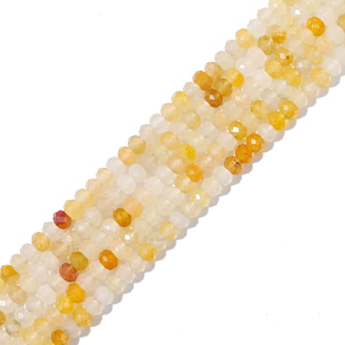 Natural Yellow Jade Beads 4x2mm 120pcs Faceted Rondelle Loose Semi Gemstone Beads for Jewelry Making Design (120 Count)