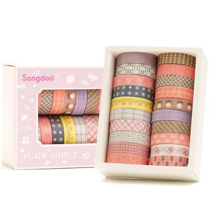 20 Rolls Basic Washi Tape Set Japanese Arts Adhesive Tapes Simple Patterns Decorative Masking Tape Sets for Craft (20 Count)