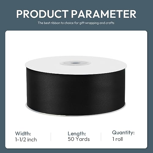 1-1/2" x 50 Yards Black Satin Ribbon Crafts Gift Wrapping (150 Foot)