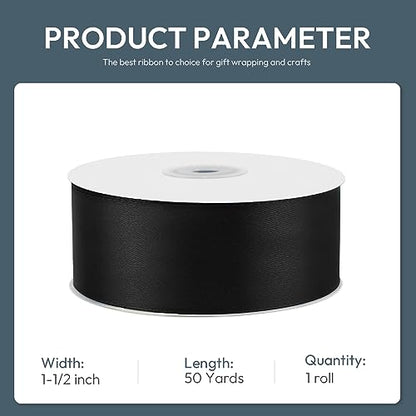 1-1/2" x 50 Yards Black Satin Ribbon Crafts Gift Wrapping (150 Foot)