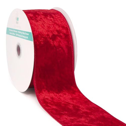 Red Velvet Ribbon 2.5 Inch x 10 Yards for Christmas Tree Topper Home Decoration Wreath Gift Wrapping DIY Craft (30 Foot)