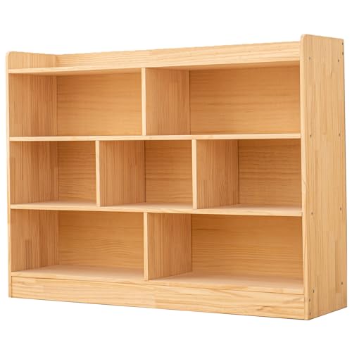 Wooden 7 Compartment Storage Cabinet Organizer Kids 3 Tier Wood Bookshelf School Storage Shelf Classroom Furniture for Kids Natural
