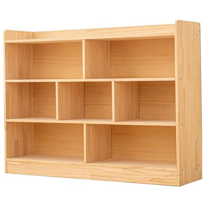 Wooden 7 Compartment Storage Cabinet Organizer Kids 3 Tier Wood Bookshelf School Storage Shelf Classroom Furniture for Kids Natural