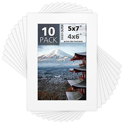 Mat Board Center 10 Pack 5x7 Photo Mats for 4x6 Picture