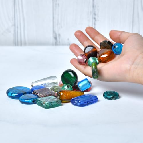 1 LB Bag Assorted Glass Beads Silver Foil for Jewellery Making (40 Count)