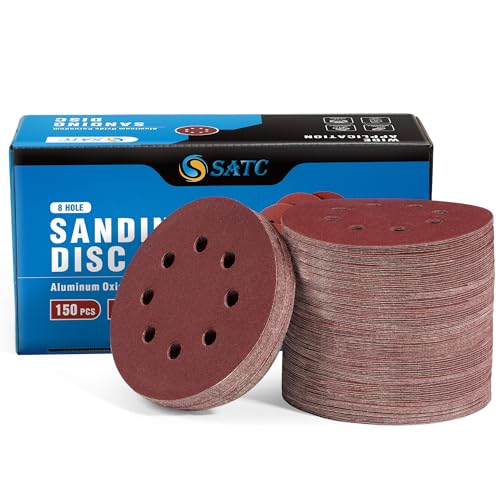150PCS 5 Inch 8 Holes Dustless Hook and Loop Sanding Discs (150 Count)