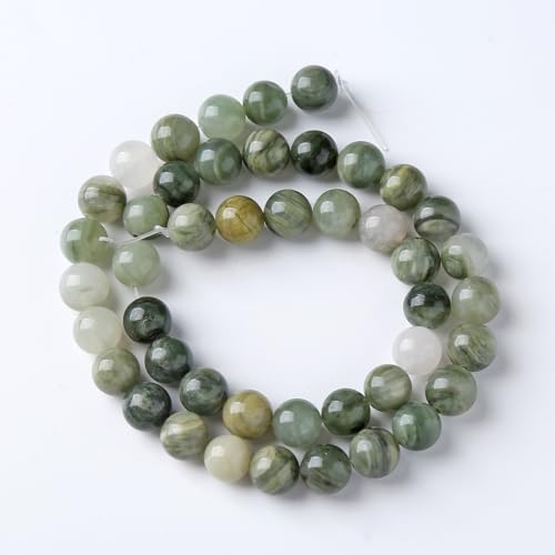 45pcs 8mm Natural Green Hair Quartz Stone Beads for Jewelry Making DIY Bracelet Necklace Accessories 15" Energy Healing Power Round Stone Beads