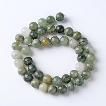 45pcs 8mm Natural Green Hair Quartz Stone Beads for Jewelry Making DIY Bracelet Necklace Accessories 15" Energy Healing Power Round Stone Beads