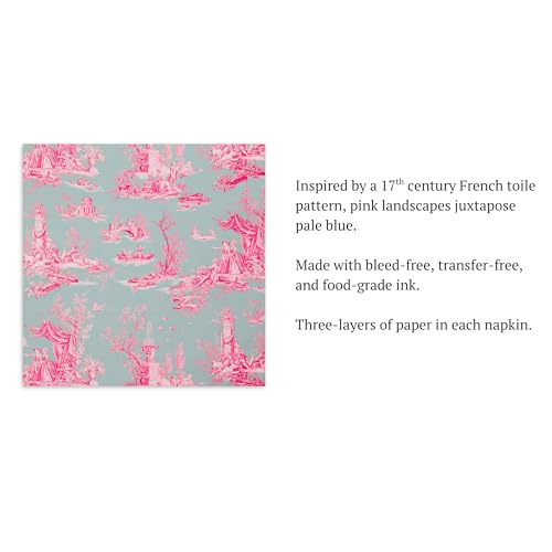 3ply) 60ct Pink Toile Paper Napkins Vintage Cocktail Napkins for Girl or Boy Baby Shower, French Pink and Blue Toile Napkin Pack for decoupage, baby shower (60 Count)