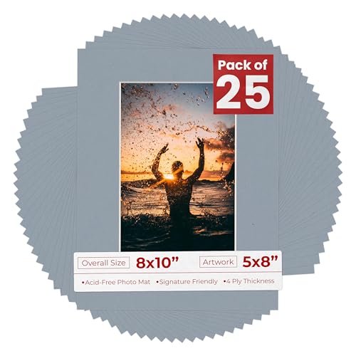 Pack of 25 Acid Free 8x10 Mats Bevel Cut for 5x8 Photos (25 Count)