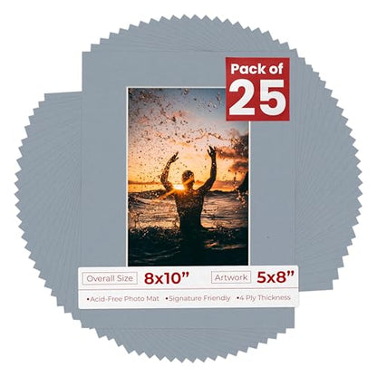 Pack of 25 Acid Free 8x10 Mats Bevel Cut for 5x8 Photos (25 Count)