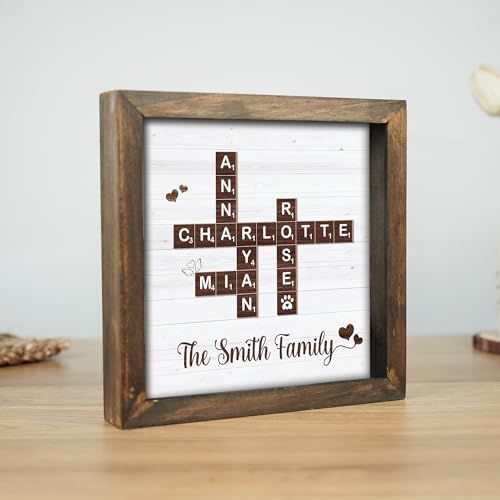 Personalized Family Name Crossword Scrabble Wooden Framed Wall Art Decor Living Room Customized Letters Puzzle for Gift for Lovers