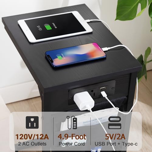 C Shaped End Table with Charging Station