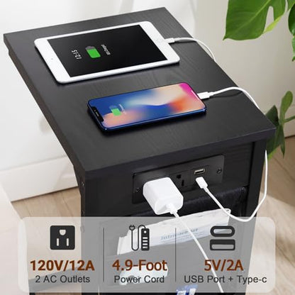 C Shaped End Table with Charging Station