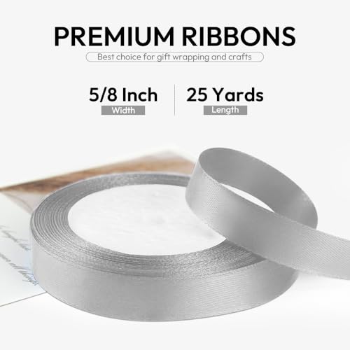 5 8 Inch 25 Yards Satin Ribbon Silver