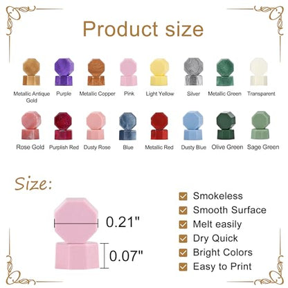 360Pcs Rose Gold Sealing Wax Beads with 2 Spoons and 4Pcs Tea Candles for Wax Seal Stamps (360 Count)