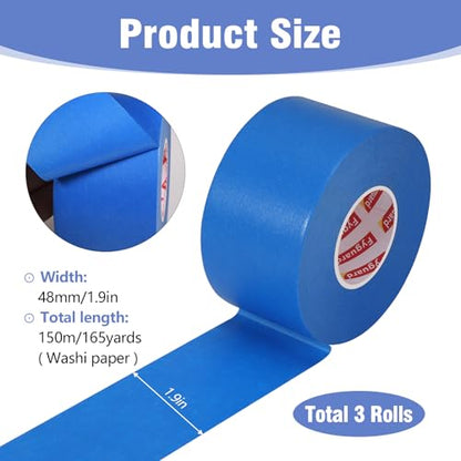 3 Rolls Painters Tape 2 Inch Wide Blue Painters Tape for Wall Painting (3 Count)