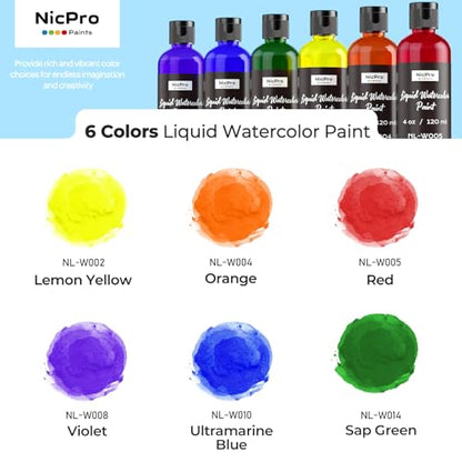 6 Colors Liquid Watercolor Paint Set (24 Fl Oz)