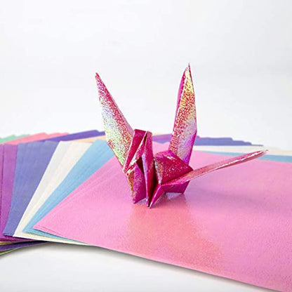 100pcs Shiny Origami Paper Iridescent Paper Square Shiny Folding Decoration for Crafts Projects