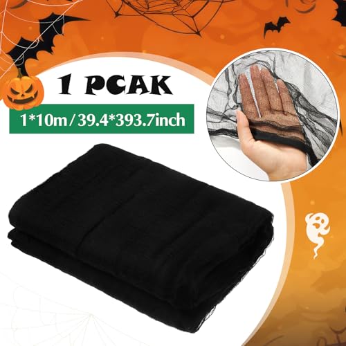 Halloween Cheese cloth 39.37 x 393.7 Inch Black Cheesecloth Roll for Crafts Large Cotton Muslin Gauze Fabric for Halloween Outdoor & Indoor Spooky Decoration