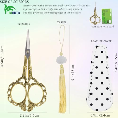4.5Inch Embroidery Stainless Steel Scissors with Leather Cover Tassel DIY Tools Dressmaker Small Shears Precision for Crafting Thread Cutting Sewing DIY Artwork Housework