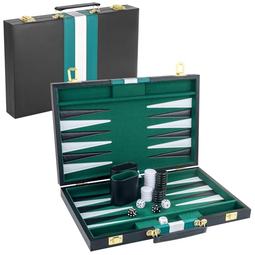 Backgammon Set 2 Players Classic Backgammon Sets for Adults Board Game with Black PU Leather Case Portable and Travel Backgammon Set