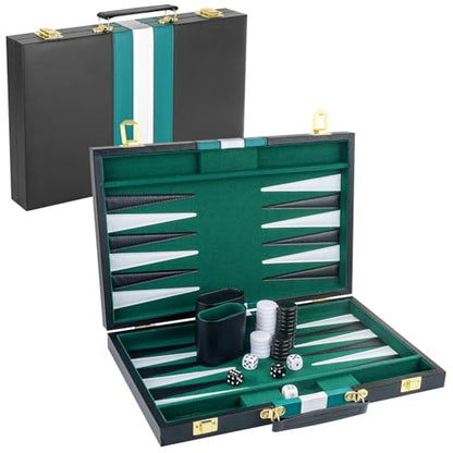 Backgammon Set 2 Players Classic Backgammon Sets for Adults Board Game with Black PU Leather Case Portable and Travel Backgammon Set
