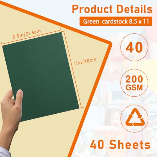 40 Sheets Dark Green Cardstock 8.5 x 11 Craft Paper 75lb (40 Count)