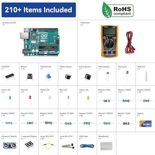 Beginner's Lab Starter Kit with Original Arduino Uno R3 REV3 Multimeter 34 Projects 40+ Video Courses Breadboard