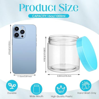 12 Pack 16 oz Plastic Container Jars with Lids Round Clear Travel Cosmetic Container Slime Jars for Toiletries (12 Count)