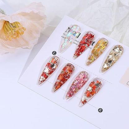 Thanksgiving Glitter Maple Leaf Nail Sequins Fall Nail Flakes Design Nail Charms Holographic Laser Mixed Color 3D Confetti Nail Glitter Sequins for Women (2 Ounce)