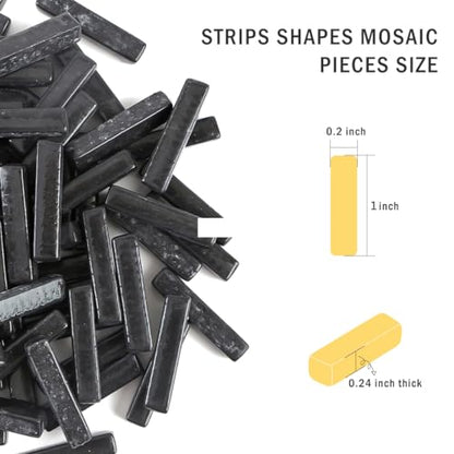 150g Black Strips Glass Mosaic Tiles for Crafts Bulk (5.29 Ounce)