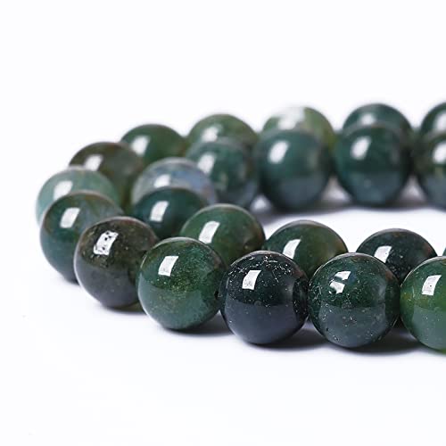 38PCS 10mm Natural Green Moss Agate Beads Gemstone Round Loose Spacer Beads for Jewelry Making DIY Bracelet Necklace Earrings 15" Inch (16 Count)