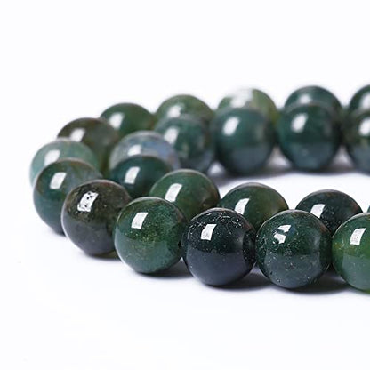 60PCS 6mm Natural Green Moss Agate Beads Gemstone Round Loose Spacer Beads for Jewelry Making DIY Bracelet Necklace Earrings 15" Inch (16 Count)
