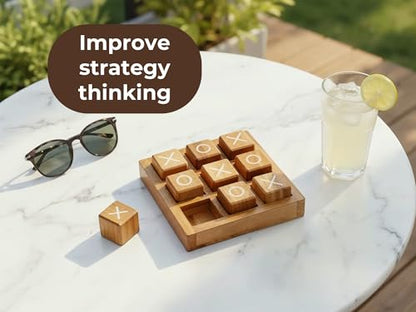 Wooden XO Blocks Tic Tac Toe Travel Game Coffee Tabletop Family Living Room Decoration Games Night for Adults for Desk and Bookshelf Decor Unique Wood Gifts 5.5 Inch