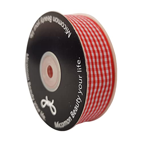 1 Inch Red and White Woven Edge Gingham Ribbon 25 Yards Each Roll 100% Polyester (75 Foot)