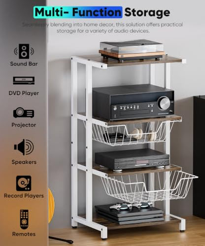 Media Stand with Two Detachable Baskets (4 Count)
