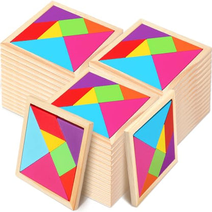 36 Pack Wooden Tangram Puzzles for Kids (36 Count)