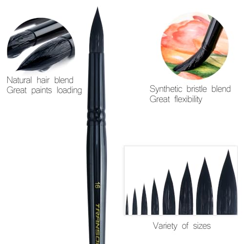 8pcs Round Watercolor Paint Brush Set Goat Hair for Watercolors (8 Count)