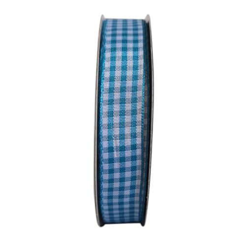 Vivid Blue and White Woven Edge Plaid Ribbon 100% Polyester Gingham Ribbon 25 Yards Each Roll (75 Foot)