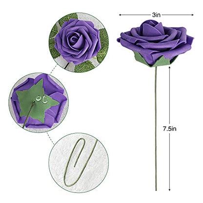 Purple Rose 25pcs Real Looking Artificial Flowers w (25 Count)