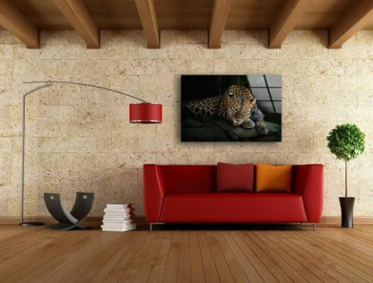 12Wx10H'' Fierce Leopard Glass Wall ArtTempered Glass Printing Wall Decor Large Wall Art Wall Hangings