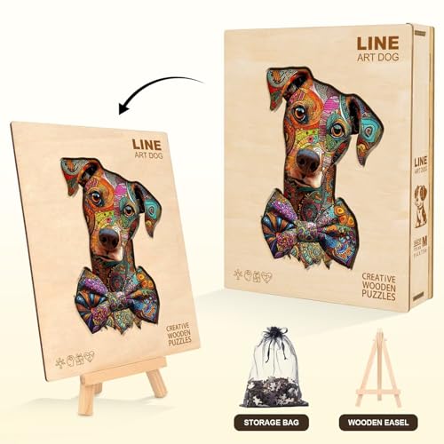 Dog Puzzles Colorful Mandala Unique Abstract Puppy Puzzle Adults Gifts for Women Men Wooden 65 Pieces 8.5 * 5.7in Wall Art Decor