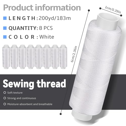 8 Rolls White Thread for Sewing (8 Count)