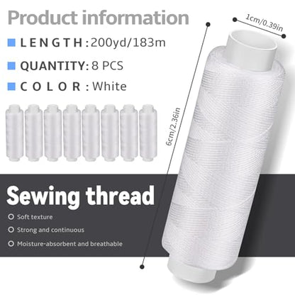 8 Rolls White Thread for Sewing (8 Count)