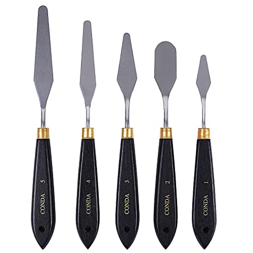 Palette Knife Painting Stainless Steel Spatula Palette Knife Oil Paint Metal Knives Wood Handle (5 Count)