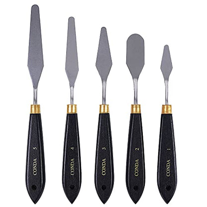 Palette Knife Painting Stainless Steel Spatula Palette Knife Oil Paint Metal Knives Wood Handle (5 Count)